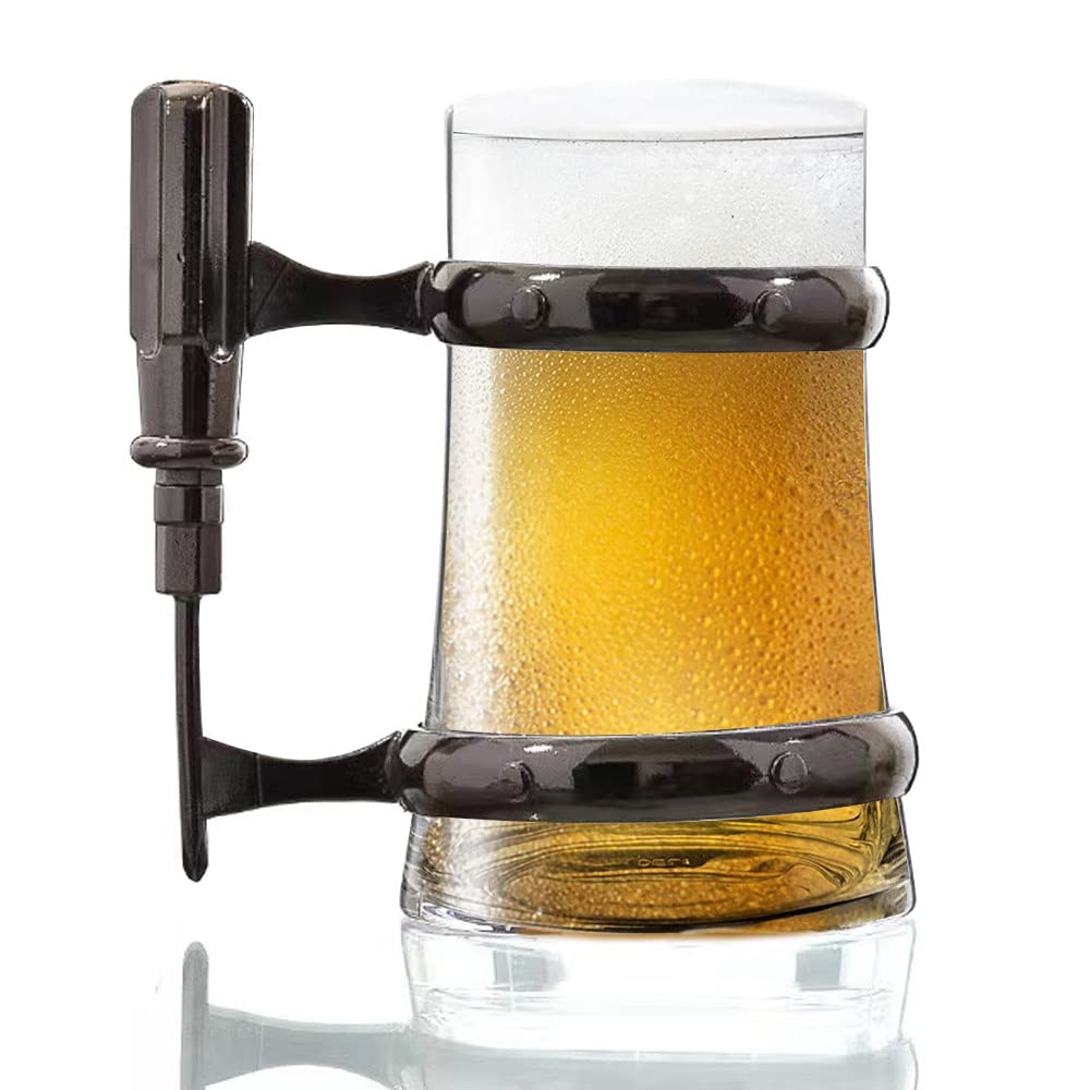 Vasos de Cerveza Grandes con asa, jarras de Vidrio de 17.6 oz, Juego de Vasos de Jarra de Cerveza para Agua, Vino, Jugo y decoración de Comedor de Bar,B