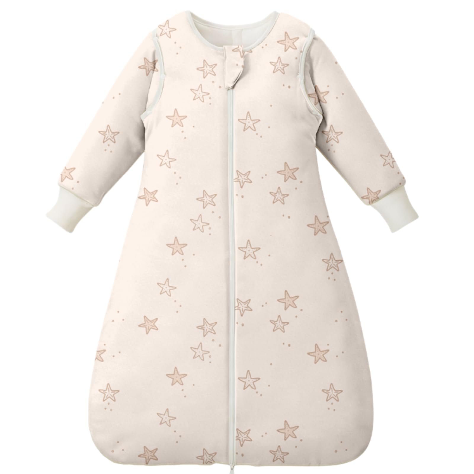Nivolltha 3.5 TOG Super Soft Baby Sleeping Bag with Detachable Long Sleeves, 100% Cotton Thick Winter Sleeping Bag 6-18 Months, Star