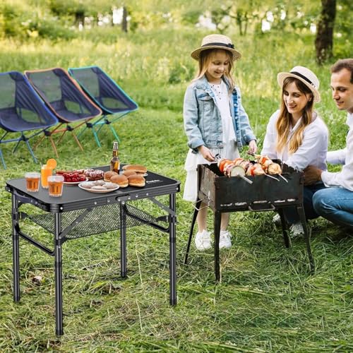 Anbte Folding Camping Table with Storage Net, Pure Black Aluminum 2ft Picnic Table 23.2\" x 16\" Outdoor Table Adjustable Height Max 26.4\", Lightweight, Waterproof, Portable Handle for Travel Cooking - Thumbnail 7