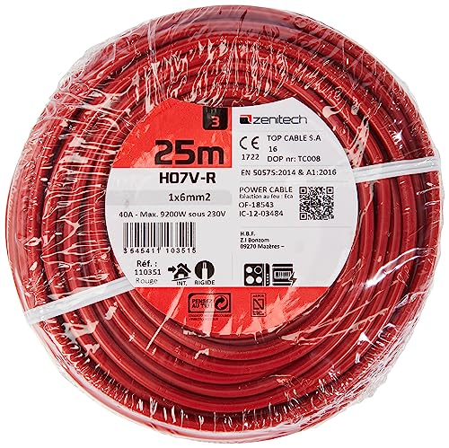 Zenitech - Fil électrique H07V-R 6mm² Rouge - 25m