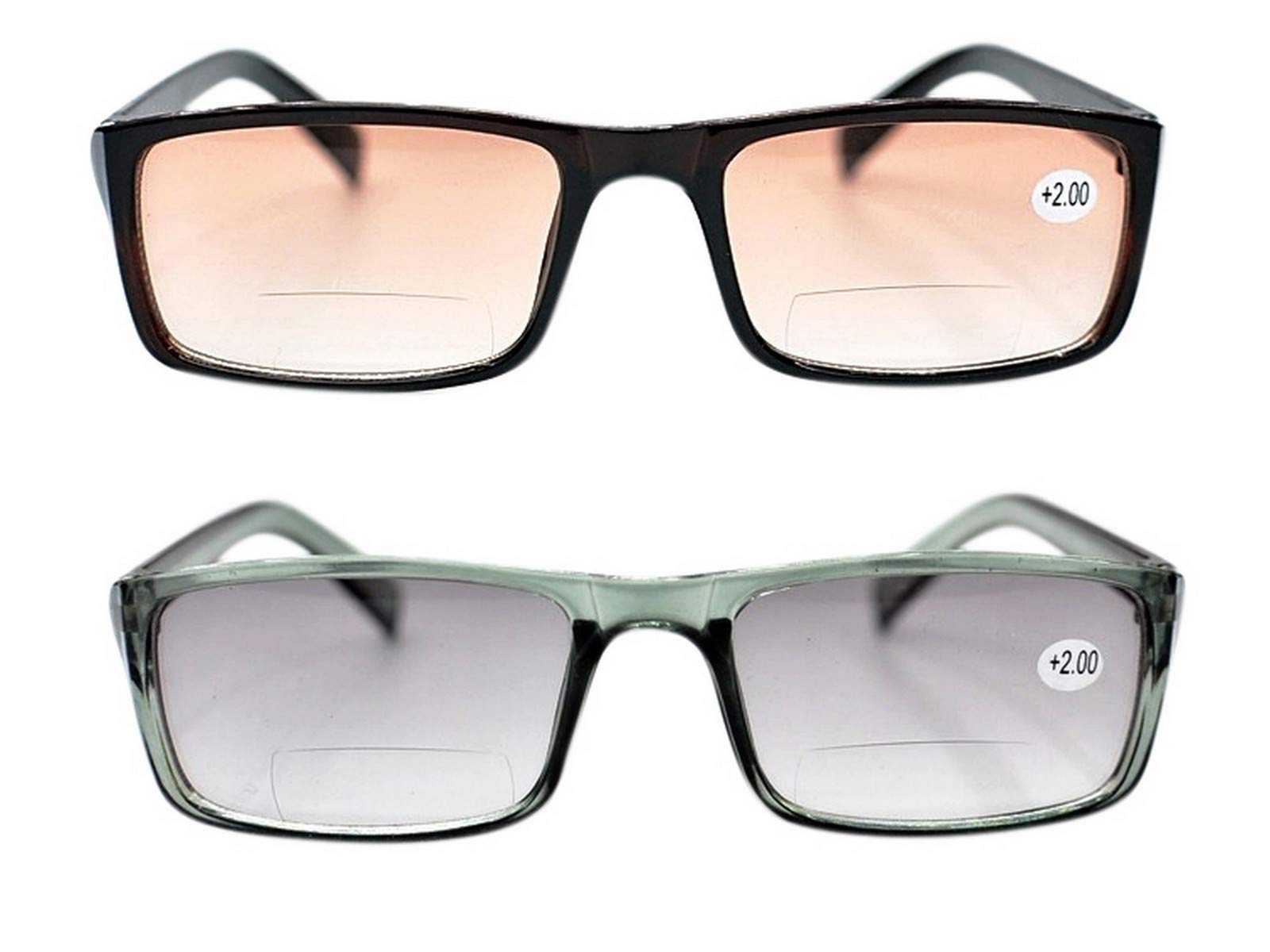 Fads & Fashions TN68 Any 2 Pairs MIXnMATCH Tinted Bifocal Multi Pupose Sunglasses & Sun Reading Glasses in Brown Black or Grey with 9 lens strengths (1 x Grey 1 x Brown, 2.25)