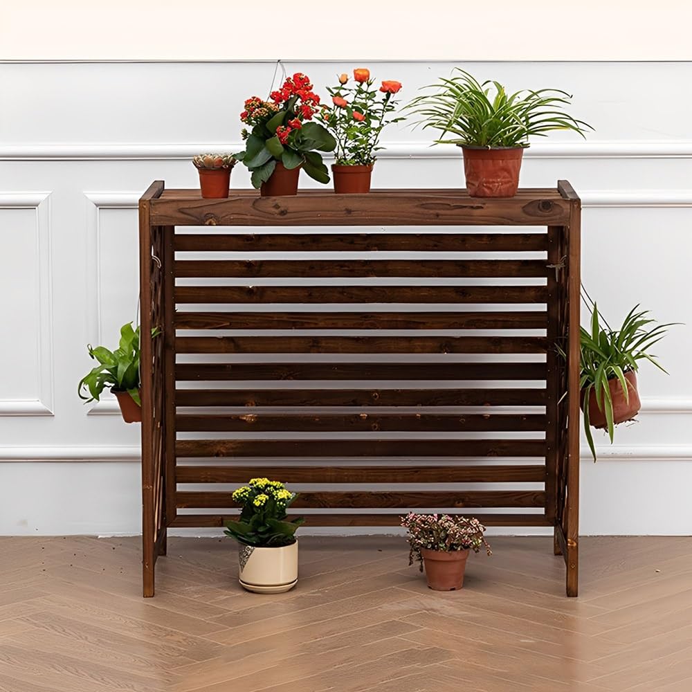 Copri Condizionatore da Esterno Legno Massiccio d'Aria per Giardino E Balcone, Supporto Decorativo Copertura Condizionatore in Legno retrò per Condizionatori d'Aria E Piante(S)