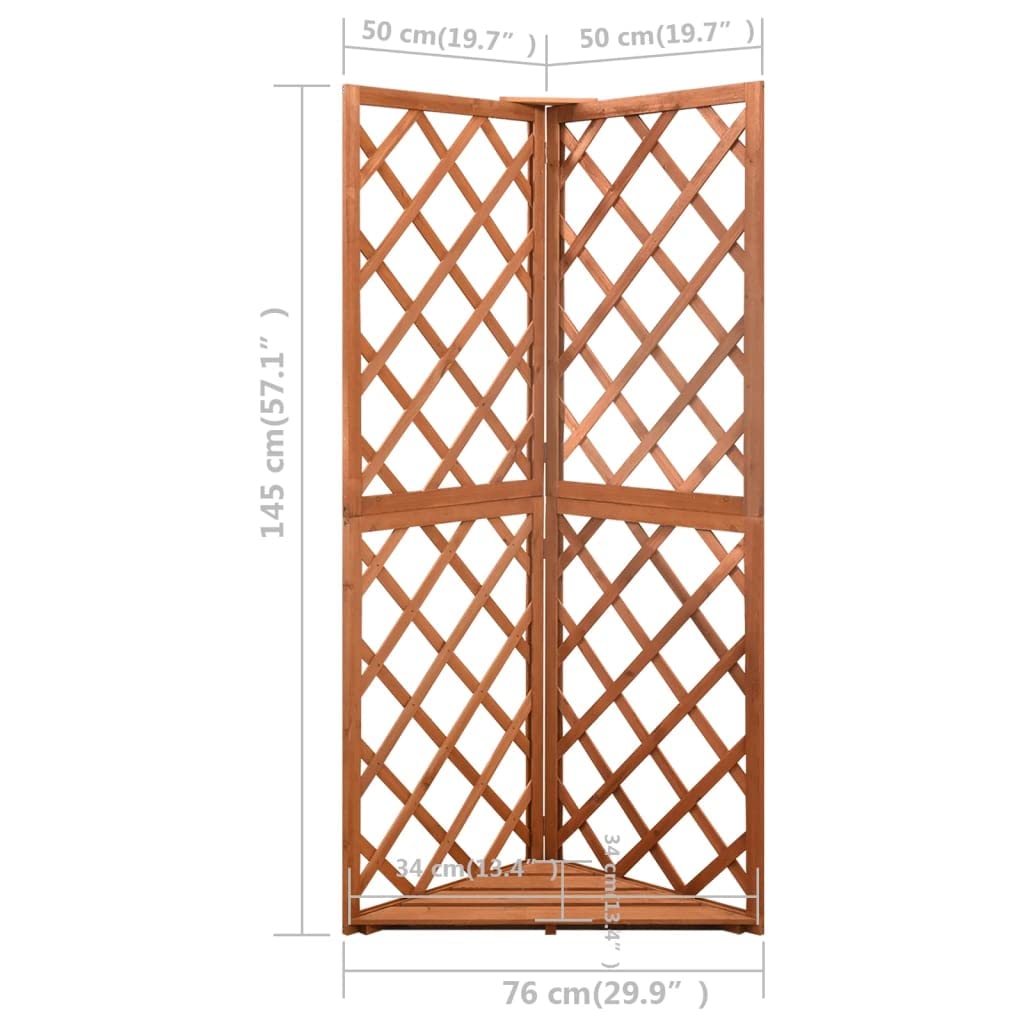 HOMIUSE Enrejado de Esquina de Madera Maciza de Abeto 50x50x145 cm Con Estante Para Exterior, Celosía Para Plantas, Espaldera de Jardín y Jardinera