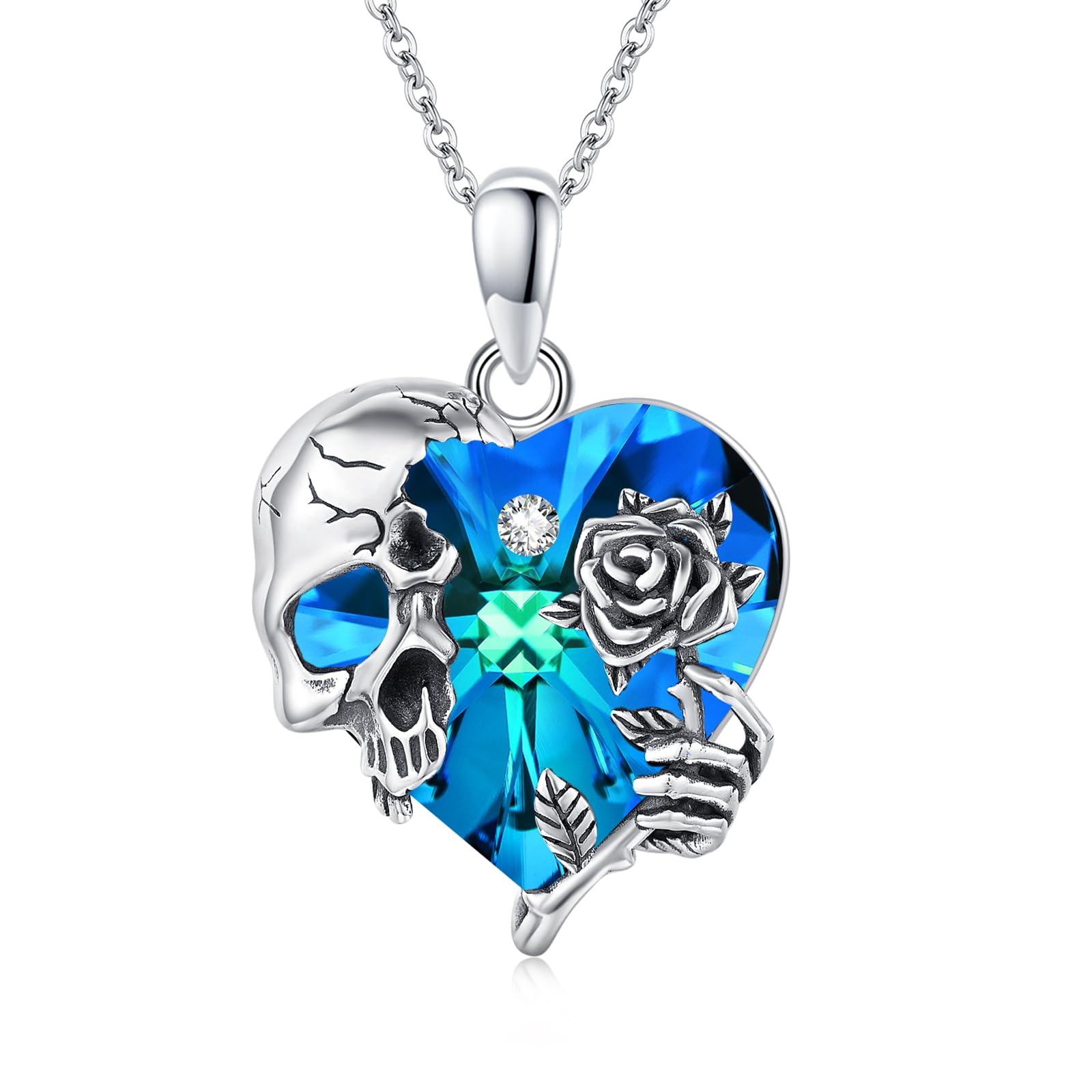 Silver Skull Birthstone Necklace Gothic Pendant Gothic Jewelry For Women