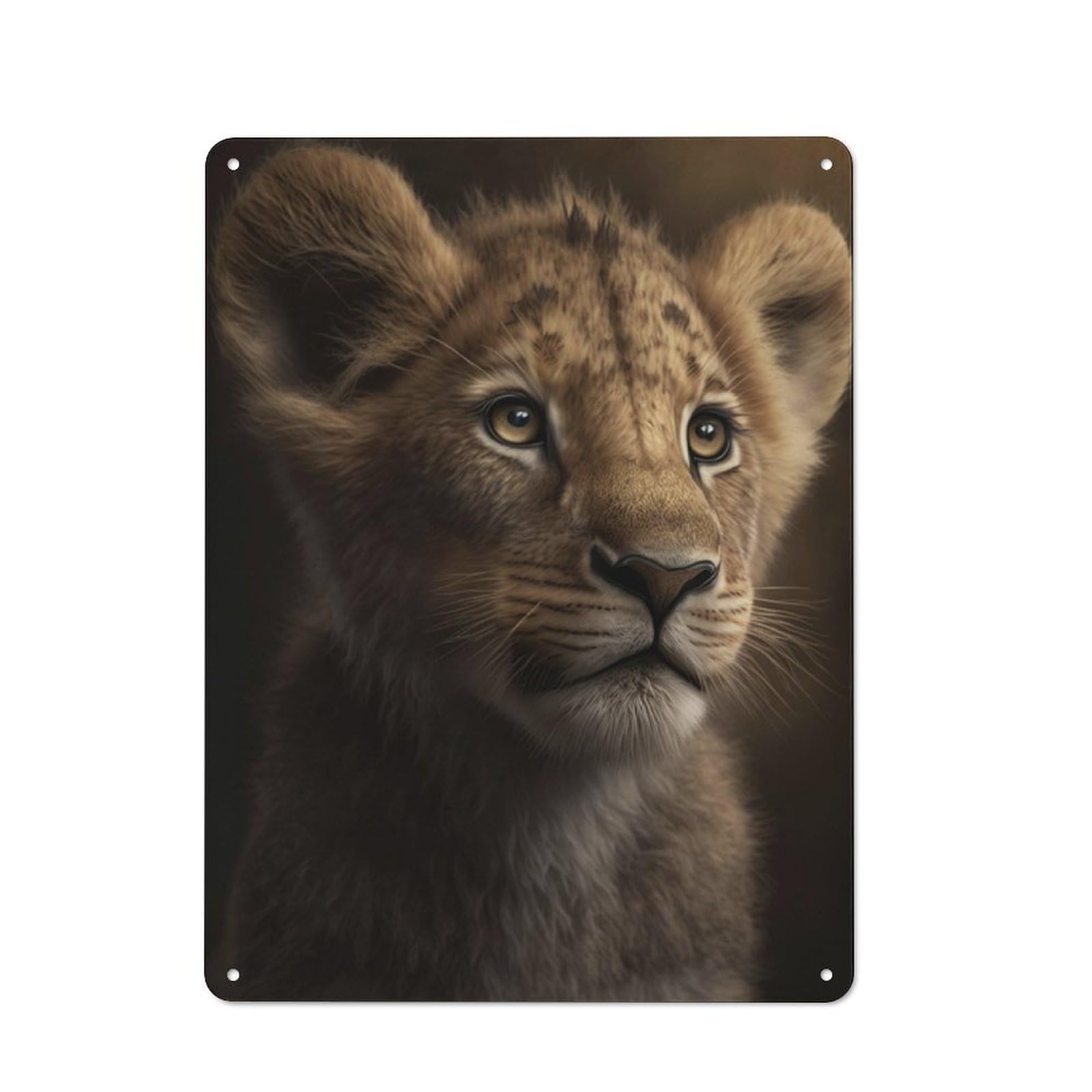 Junmoney Lion Cub Portrait Metal Wall Sign 40X30cm Featuring For Pub Or Café, For Vintage Wall Decor Fans, For Home Office And Studio Walls