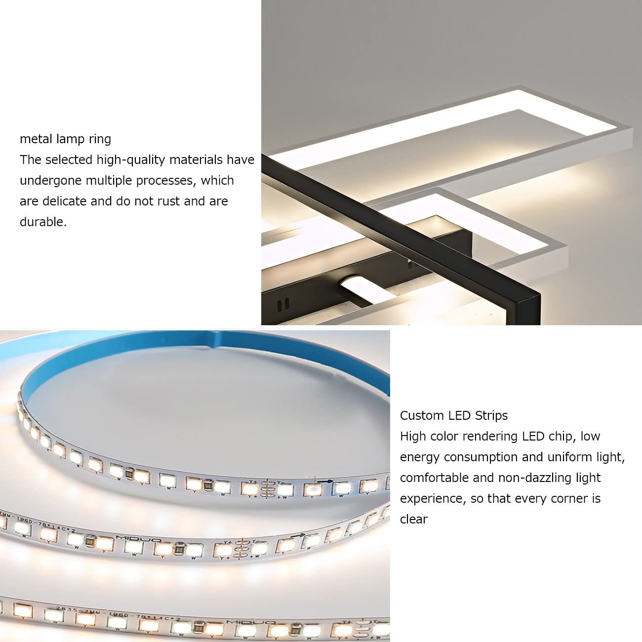 Lampa sufitowa LED do sypialni, jadalni, kuchni, salonu, prostokątny design, lampa sufitowa z akrylowym kloszem