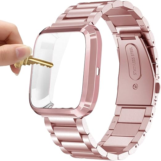 Amazon.com: Maxjoy Compatible con correas Fitbit Versa, Versa 2, correa de  metal grande de acero inoxidable con funda protectora para hombres y  mujeres, compatible con reloj inteligente Fitbit Versa 2 1, oro