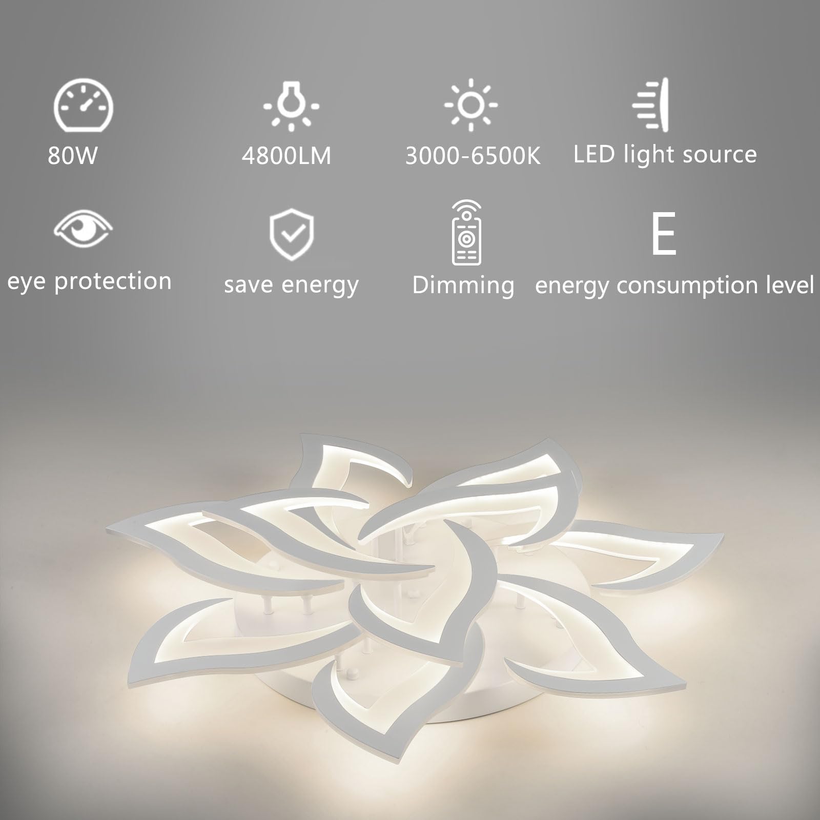 Sky angle Plafoniera LED Dimmerabile, Lampada da Soggiorno Con Telecomando, Moderna Lampadario, Lampada da Soffitto Per Camera da Letto Illuminazione da Soffitto, Plafoniera a Fiore 10 Teste/Ø85cm/90W