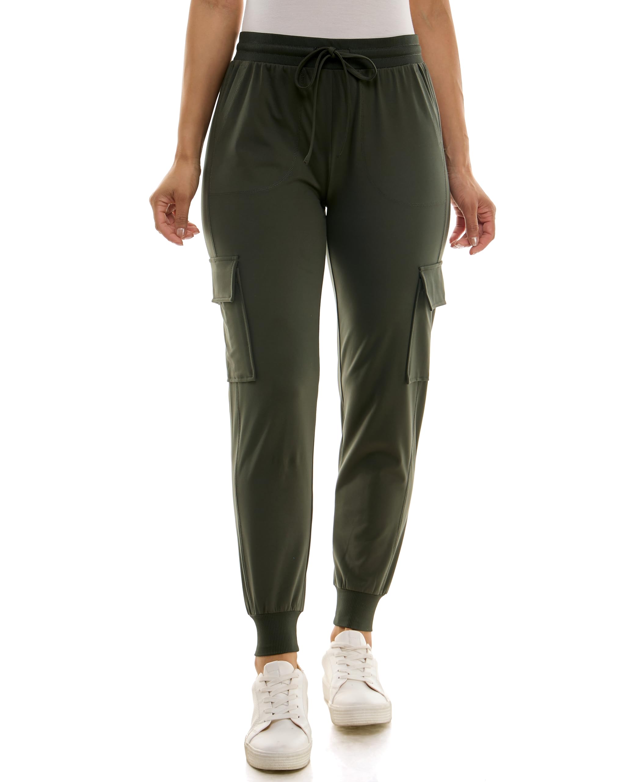 Zac & Rachel Women's Brushed Dty Cargo Jogger with Functional Pockets and Tie Waistband