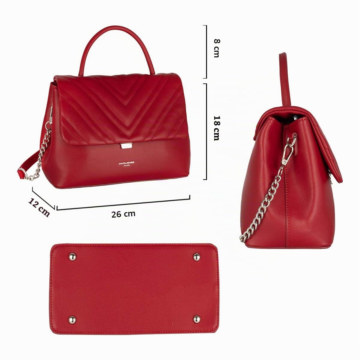 David Jones - Bolso Bandolera Mujer - Bolso de Mano Hombro Piel Cuero PU Acolchado - Satchel Bolsos de Hombro - Mensajero Crossbody Bag - Asa Superior Moda Señora - Rojo