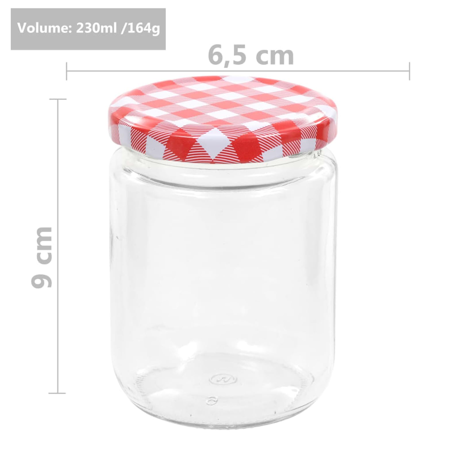 48 Stück Einmachgläser 230ml, Marmeladengläser aus Glas mit rot-weißem Deckel, ideal für Marmelade, Chutney und Gurken 50798