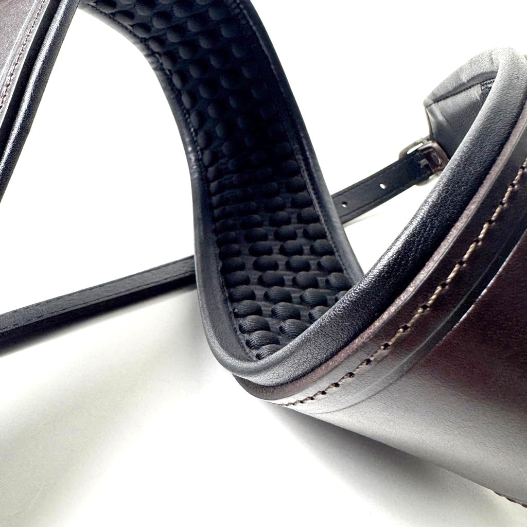 Walker And Williams FPB-43 Super Premium Full Length Grain Leather Air Cell Neoprene Backed Guitar Strap In Dark Hickory Brown Finish, Aged Nickel Buckle For Acoustic, Electric, And Bass Guitars.