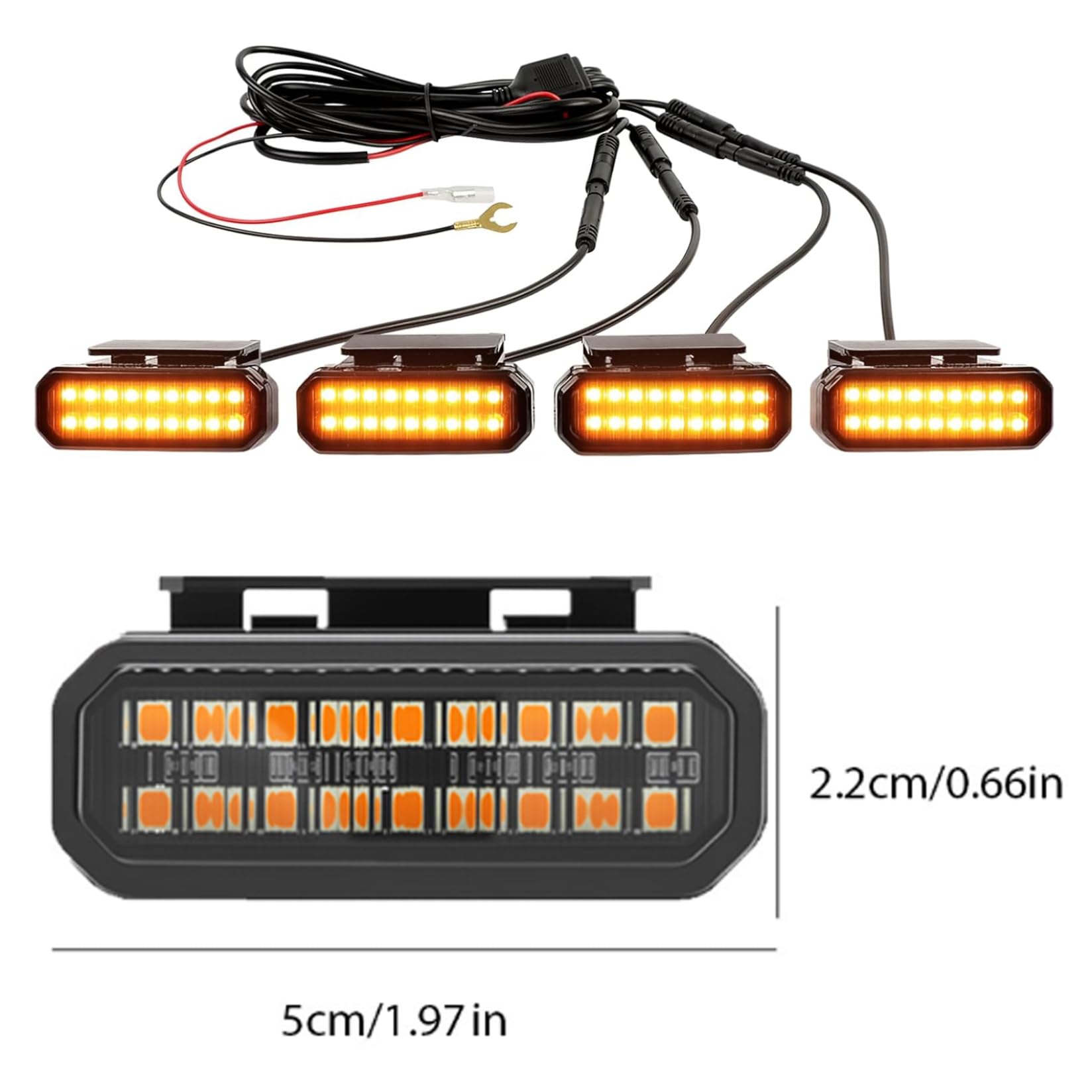 4 luces de parrilla, luz LED con clip, luces de parrilla ámbar negro con IP68 impermeable para camiones, coches, fácil instalación sin taladro