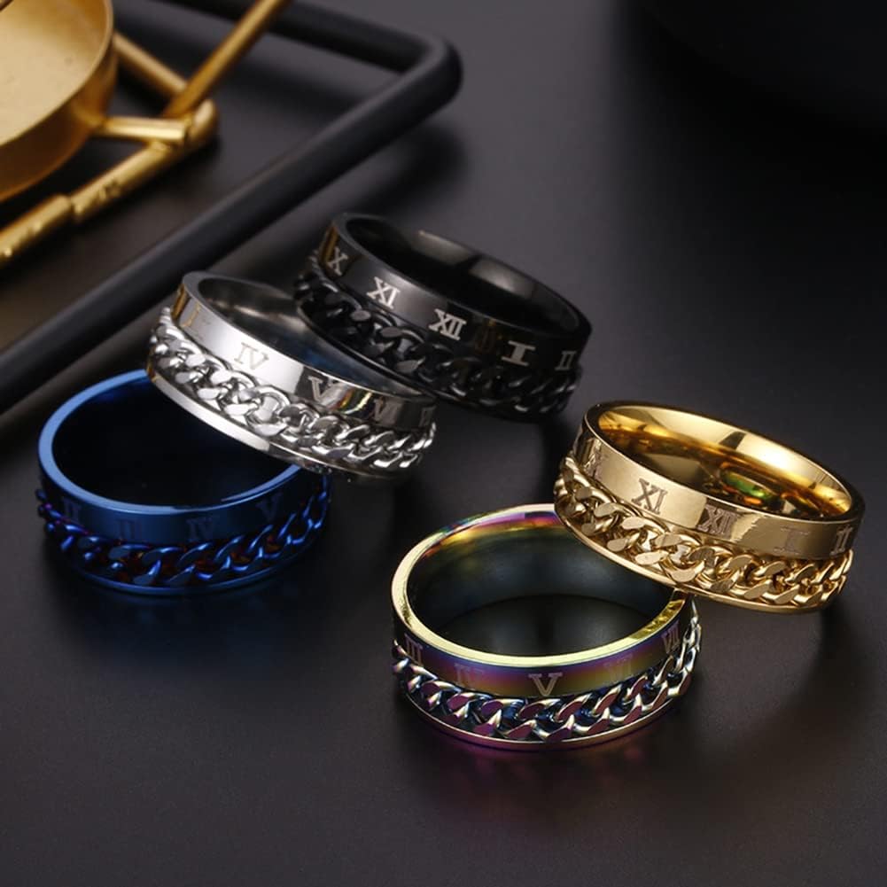 Bluelans 8mm Spinner Ring Stainless Steel Fidget Ring Anxiety Ring for Men Fidget Anxiety Ring Stress Reliever Spinner Rings Fidget Jewelry Black/Blue/Silver/Gold/Rainbow Rainbow US 9