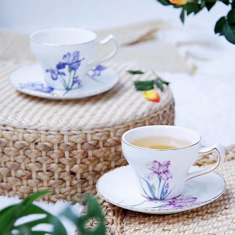Miniatura 7 de Pfedxoon Juego de Tazas de Té de Porcelana China con Platillo y Cuchara - Juego de 3 Piezas (7oz) Tazas de Capuchino y Café con Leche, Porcelana