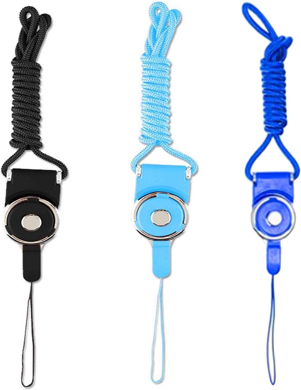 Phone Neck Strap Lanyard Quick Release ID Holder Neck Lanyard,3 PcS 19" Detachable Necklace Neck Band,Office Breakaway Strings,Whistles Strap for iPhone, with a Lanyard Hole-Black+ skyblue+darkblue