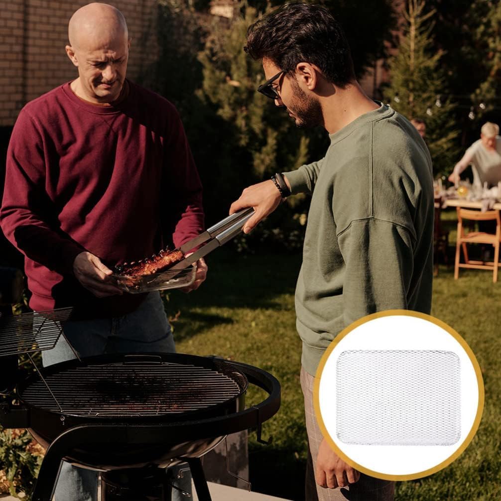 Luxshiny Estera de malla para parrilla de barbacoa: 10 piezas desechables de aluminio para parrilla, sartenes de red antiadherentes, rejillas de cocina, herramientas para hornear para acampar al aire