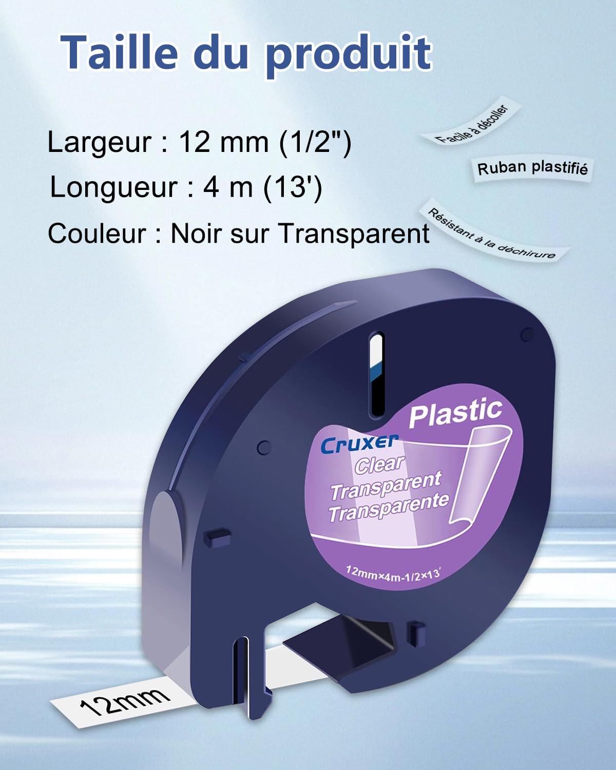 Lot de 20 Ruban Compatible Dymo Letra Tag 16952 Noir sur Transparent 12mm