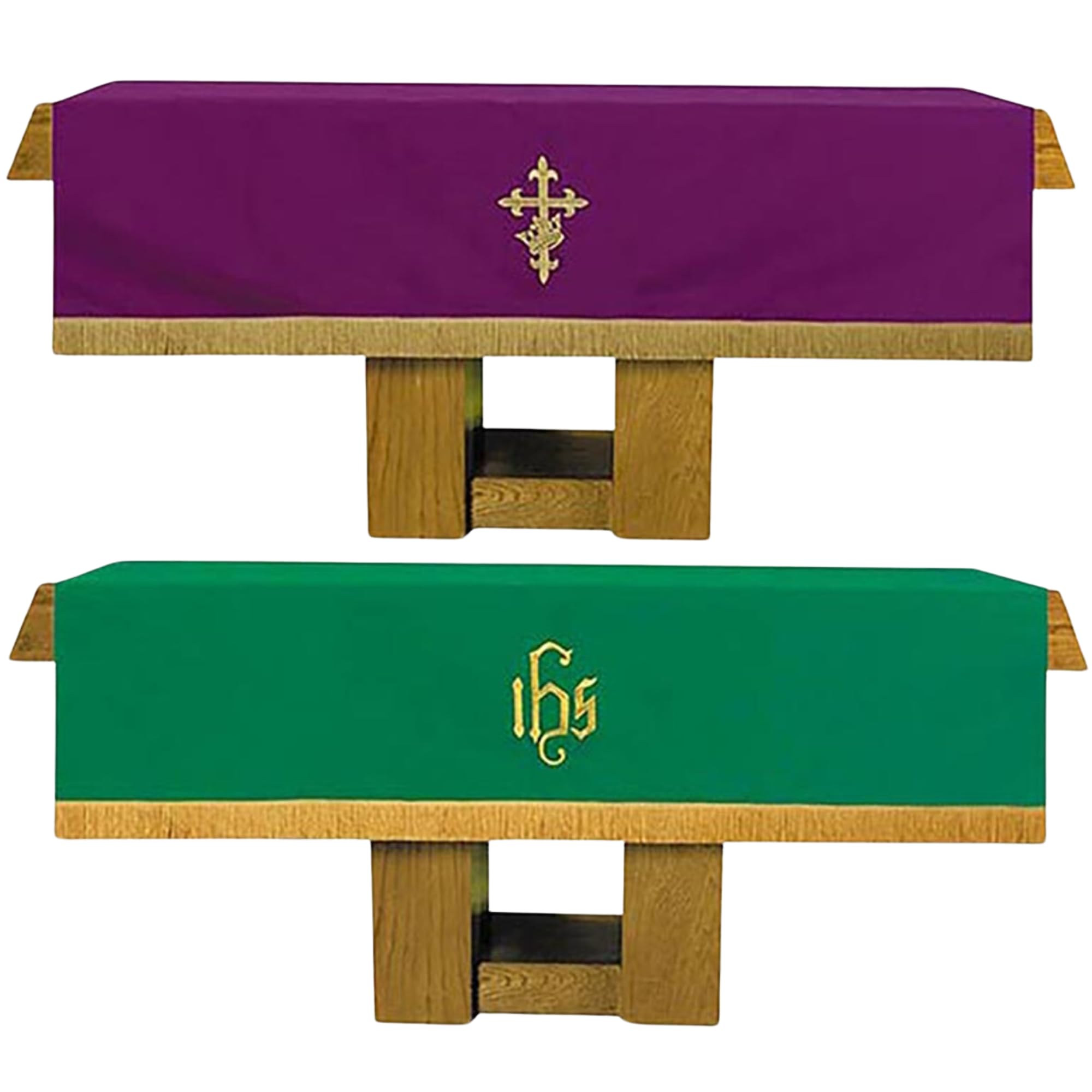 Needzo Reversible Altar Frontal in Purple & Green - Smooth Weave Polyester with Embroidery, 72