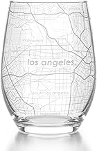 WELL TOLD Engraved Los Angeles California Map Stemless Wine Glass, Etched Glass (15 oz, Clear) City Custom Gifts for Lovers