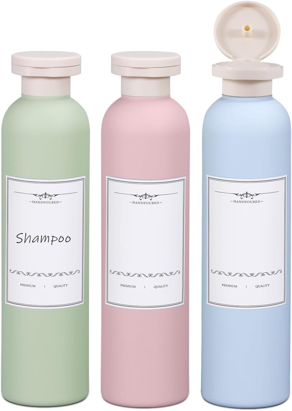 ASEVAT 3-Pack 8.8oz Leak-Proof Flip Cap Travel Shampoo Bottles - Refillable Squeeze Bottles for Toiletries, BPA-Free