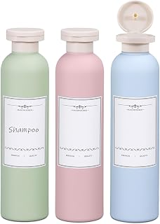 ASEVAT 3-Pack 8.8oz Leak-Proof Flip Cap Travel Shampoo Bottles - Refillable Squeeze Bottles for Toiletries, BPA-Free