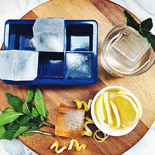 Silicone Ice Cube Trays By M. Gastro Kitchens, Save With Our Economy 4 Pack, Extra Large Ice Cubes, Space Saving Design, 6 Cavity (Cool Gray 11 With Lids) #TOP2