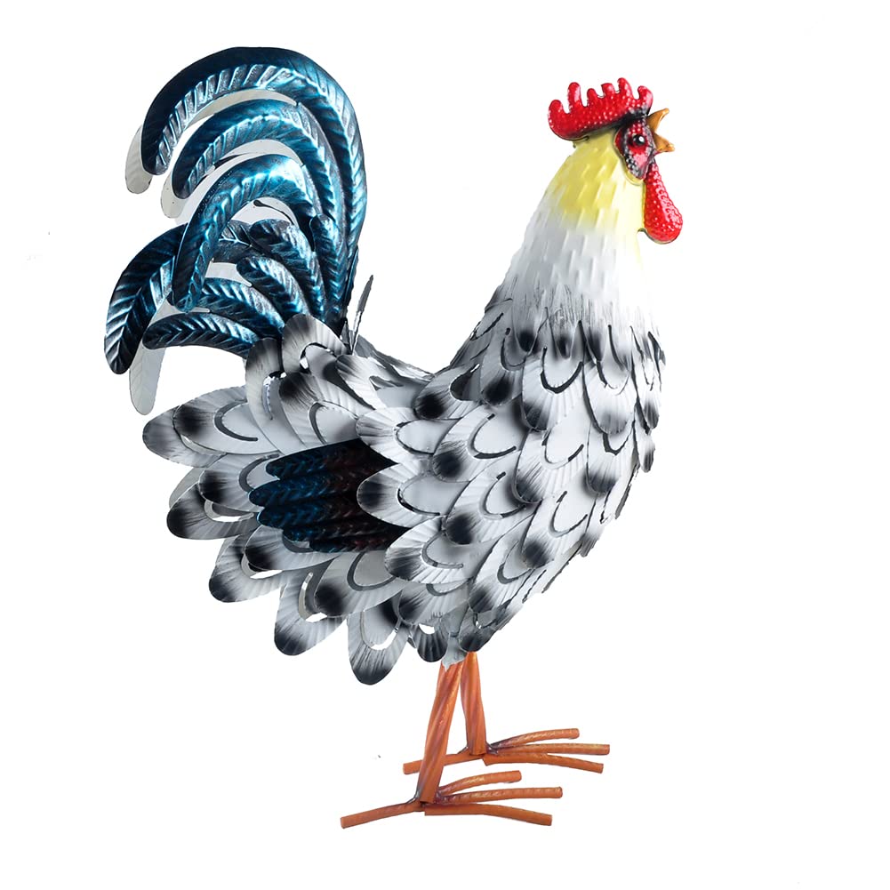 15” Rooster Statue Chicken Sculpture Garden Decoration Metal Yard Art for Yard Outdoor Decoration (#D)