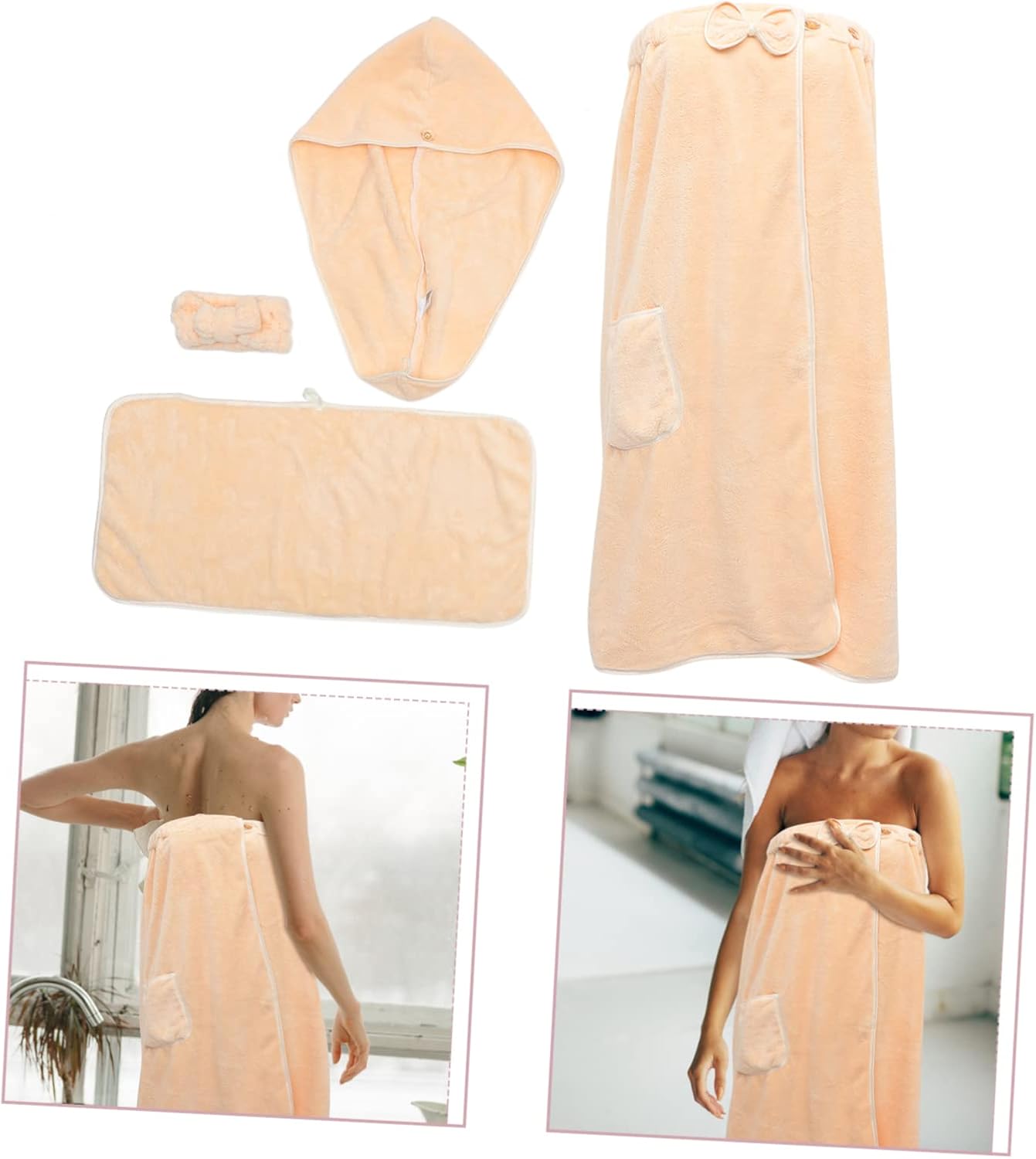 Wearable Bath Towel Set for Women with Hair Towel Shower Hat Headband Soft Highly Absorbent Quick Dry for Spa Sauna Beauty Care and Bath Use Large Breathable Comfortable