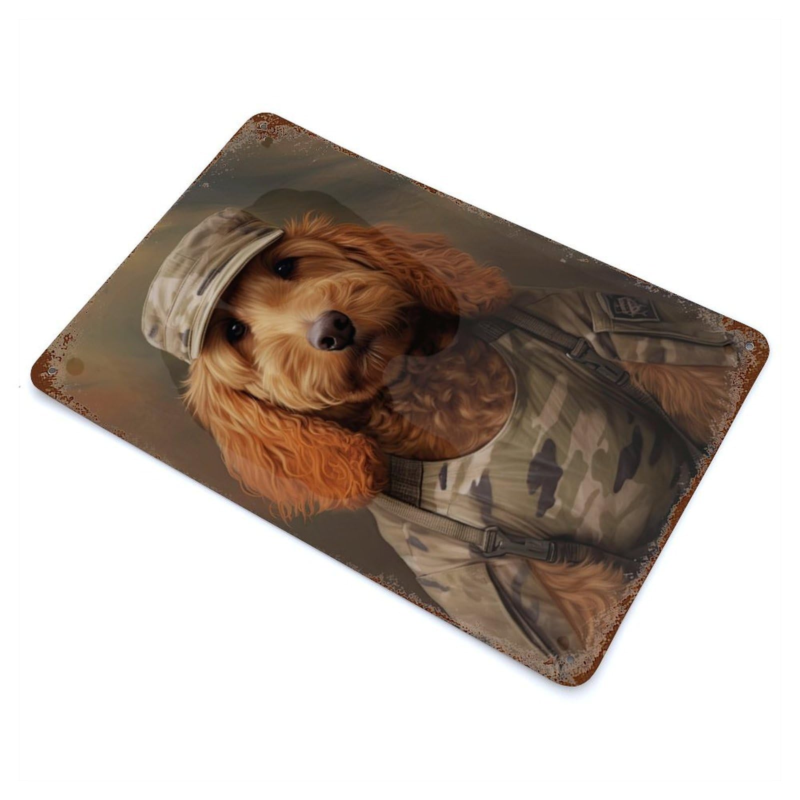 Goldendoodle Soldier Vintage Wall Sign 11.8"x7.9", Rust Effect Metal Decor for Cafe, Home Bar And Lounge Decor