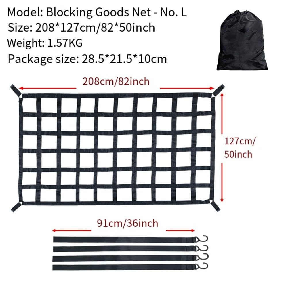 Gepäcknetz mit verstärktem Polyester-Netz und verstellbaren S-Haken, beschichtet mit Gummi für sichere und kratzfeste Befestigung an LKWs, Anhängern und SUVs (L-208 x 127 cm)