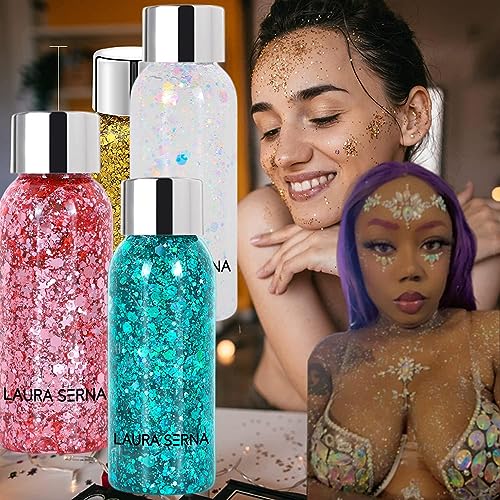 Zhqojgv 001 9 Pack Body Glitter Gel, Mermaid Sequin Chunky Glitter Face Hair Nail Lip Glitter Gel Lasting Sparkling Lotion Glitter Liquid Eye Shadow thumb #3