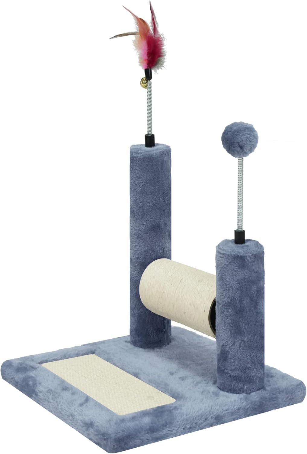 ROYPET Multifunctional Cat Scratching Posts for Indoor Kittens,Cat Scratching Pads for Play and Activity,Scratching Posts with Feather Toys and Spring Hanging Balls,Grey - Image 2