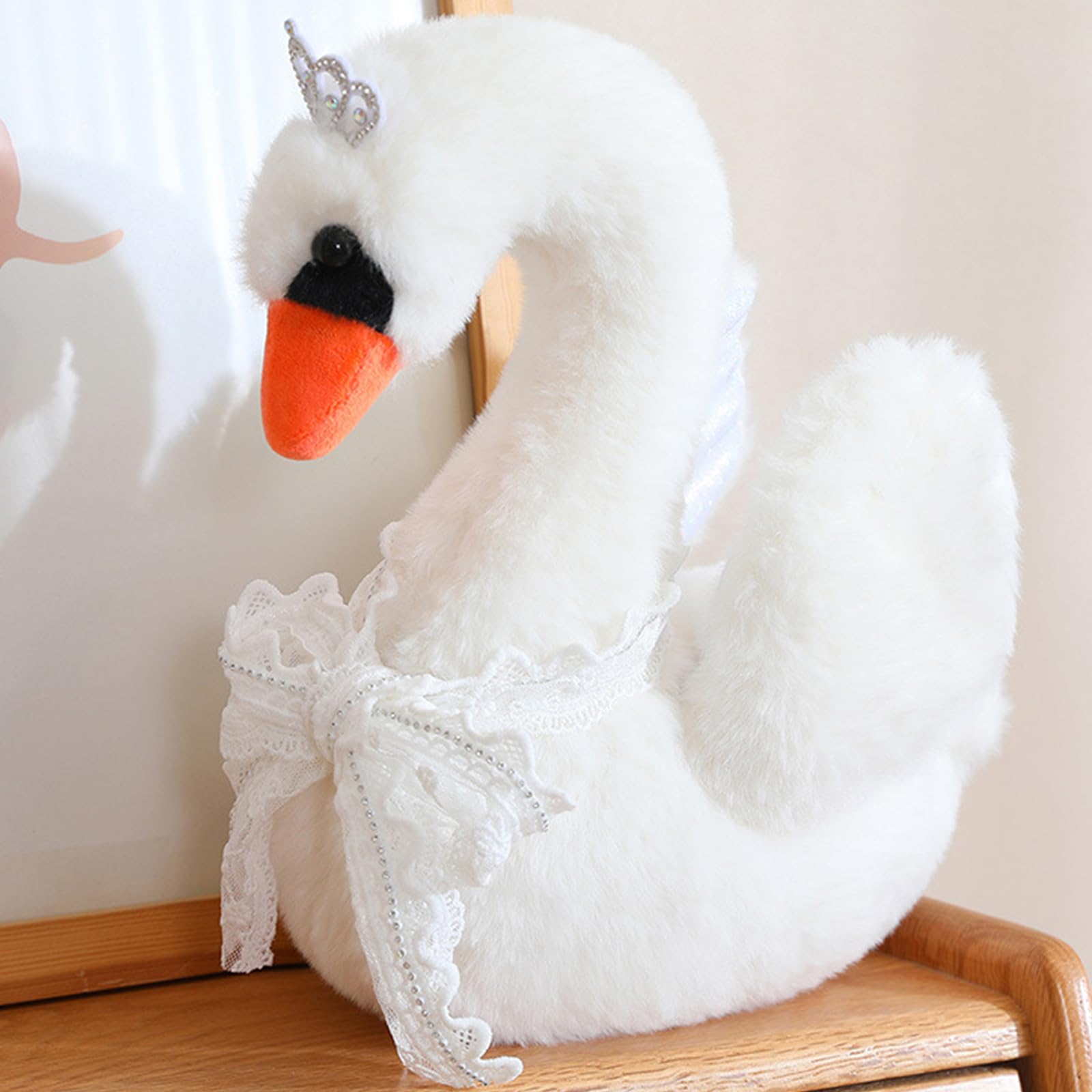 JORCEDI Swan Teddy Plush, Fluffy Soft Toy, Simulated Animal Cuddly Toys, Doll Gift for Boy, Girl, Adult (white,28cm/11.02inch)