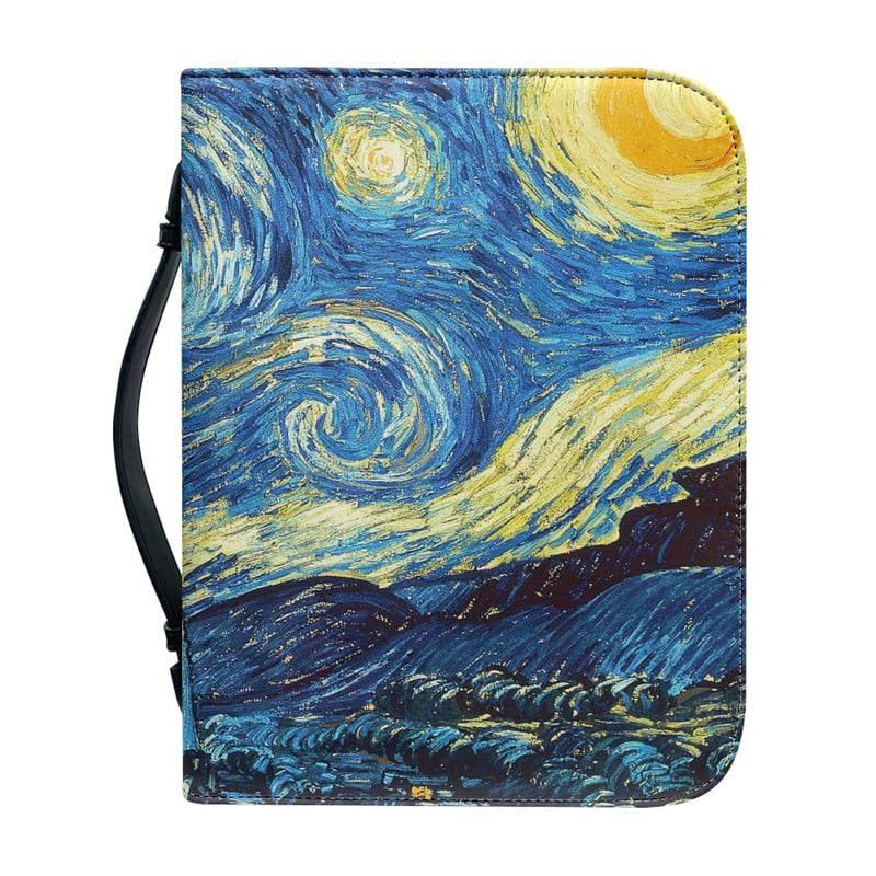 Garronmavis Starry Night Zippered Bible Case for Women Men Van Gogh Bible Carrier Impressionism Painting Bible Holder Bags - M