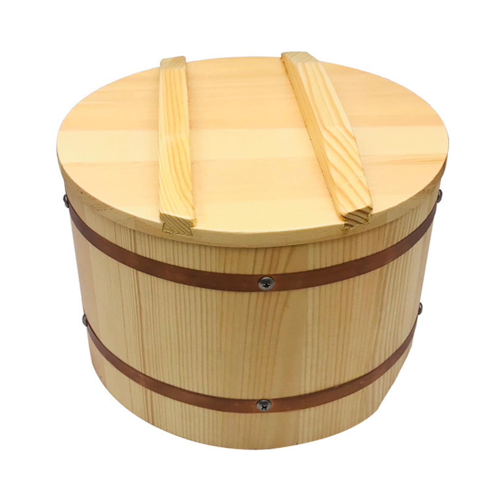 Recipiente para mezclar arroz con banda de cobre, recipiente de madera para la preparación de sushi en restaurantes y cocinas domésticas