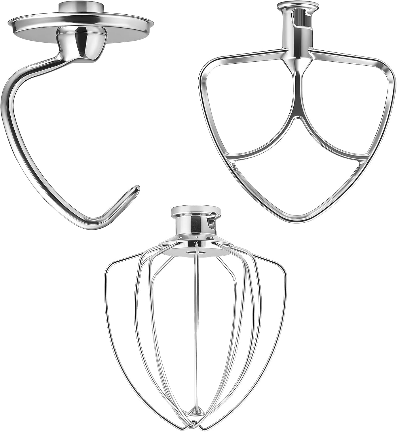 KITOART 3-Piece Kit Mixer Attachments for KitchenAid 4.5-5QT Tilt-Head Stand Mixer - K45WW & K45DH & K45B Replacement, All Stainless Steel, Dishwasher Safe