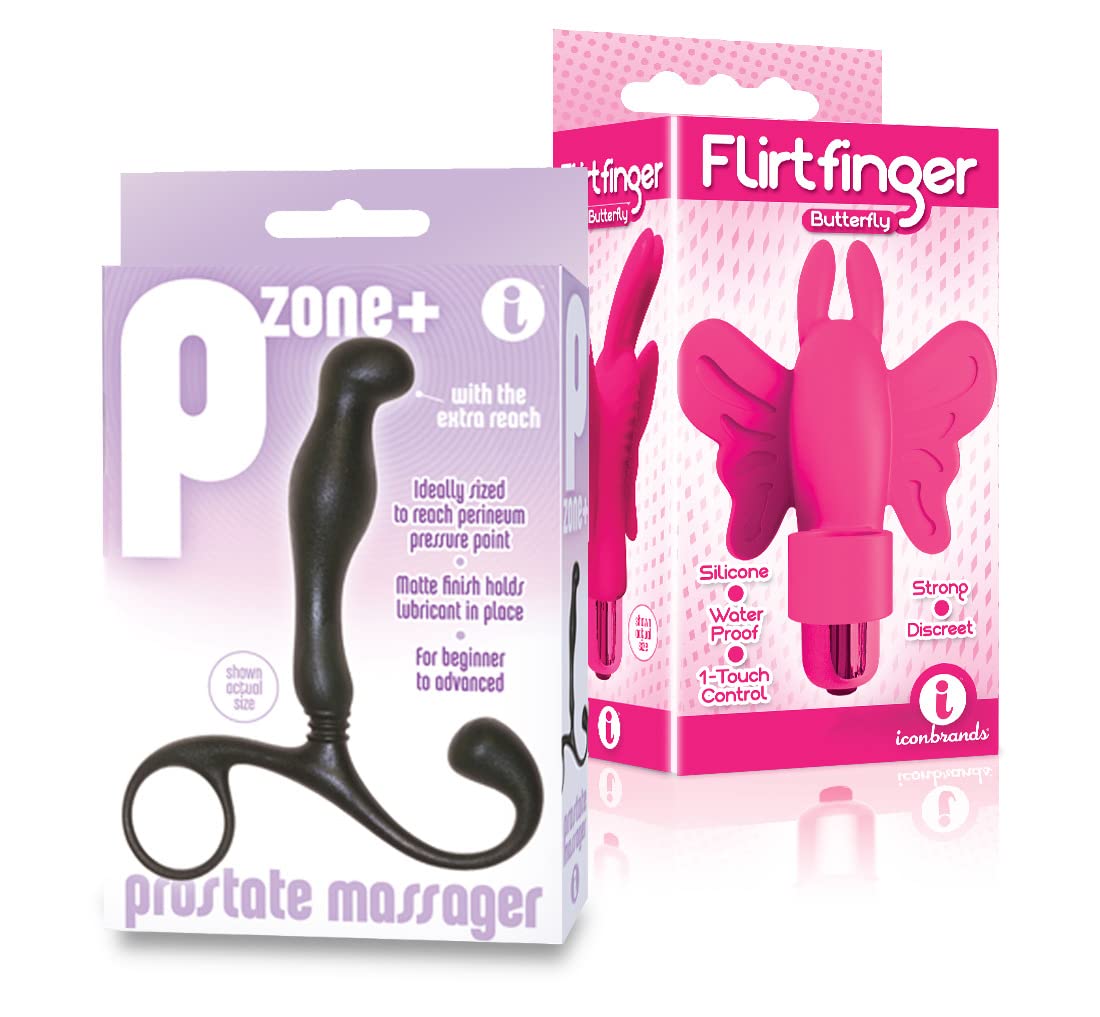 i icon brands - The 9's Pink Butterfly Bullet Vibrator & P-Zone+ Prostate Massager, The Ultimate Stimulation Bundle, G-Spot Bullet Vibrator for Women, Anal Massager Adult Sex Toys for Men & Women