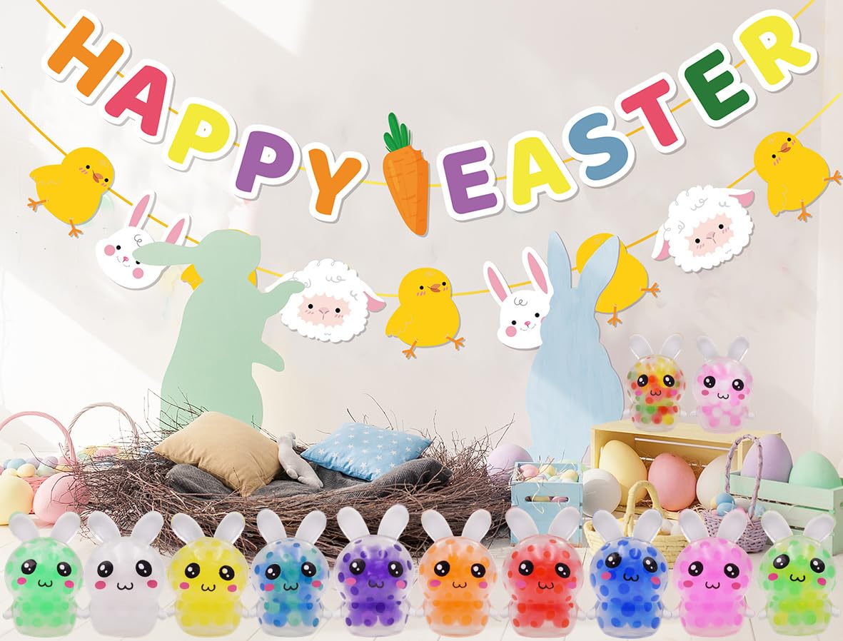 12 Pcs Mini Bunny Squishy Balls Easter Egg Fillers - Stress Relief Toys For Kids Adults