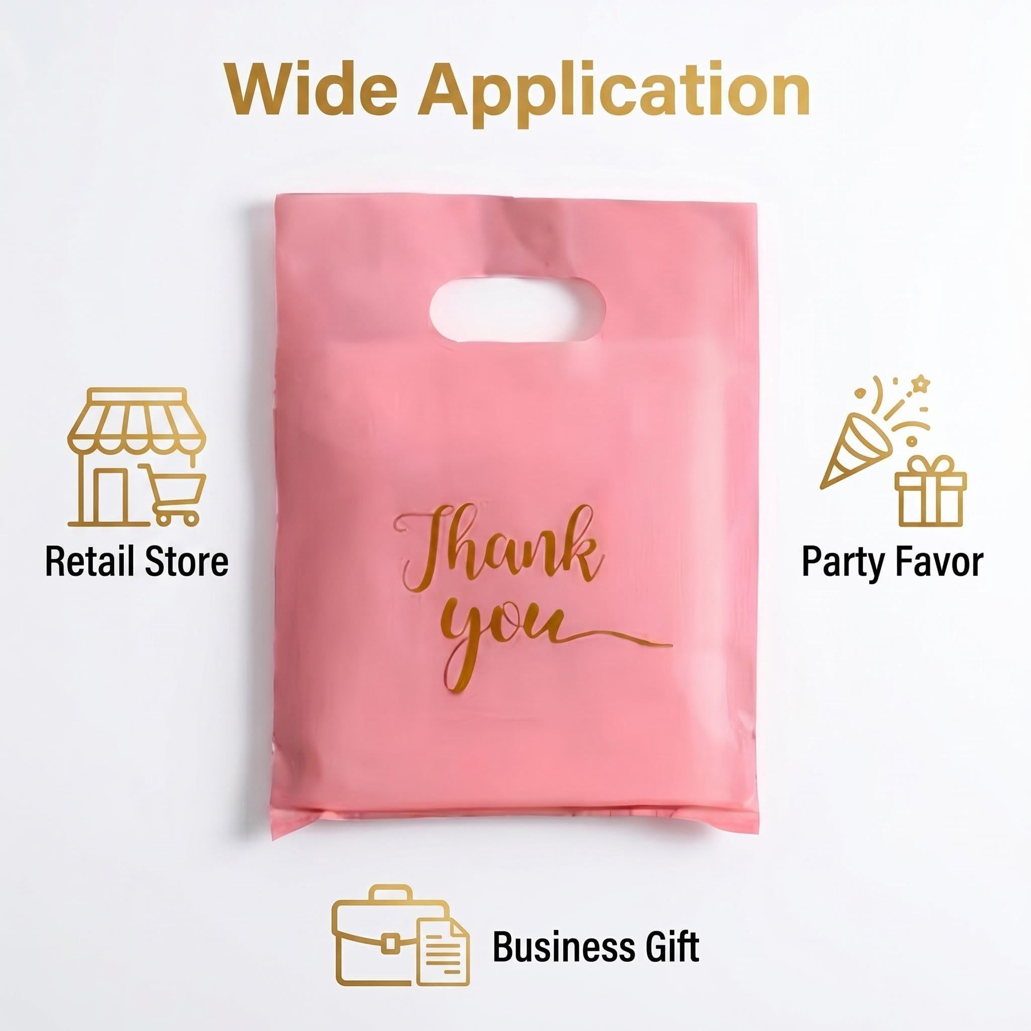 200 sztuk różowych torebek na zakupy z podziękowaniami, 15 x 20 cm, plastikowe torby na prezenty z uchwytami, odpowiednie do małych sklepów detalicznych, toreb na prezenty imprezowe i biznesowe.