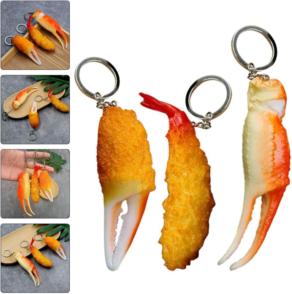ibasenice Crab Claw Keychain with Fried Shrimp Pendant Realistic Key Chain Bag Charm for Purse Backpack Travel Accessory 3Pcs
