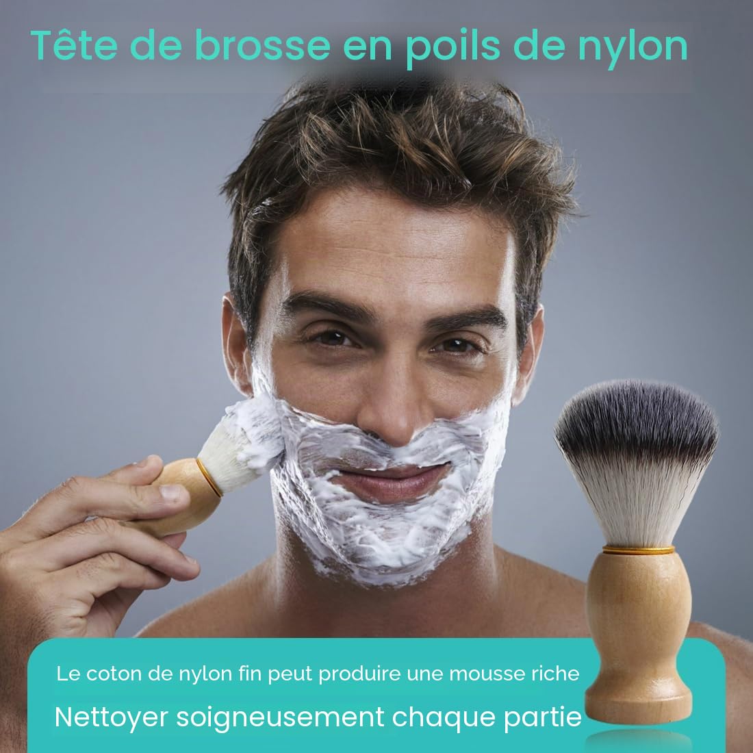 1 Pièce Blaireau Rasage Homme,Blaireau de Rasage, Une Peau Douce, pour Le Rasage Humide avec Le Rasoir（Couleur du bois）