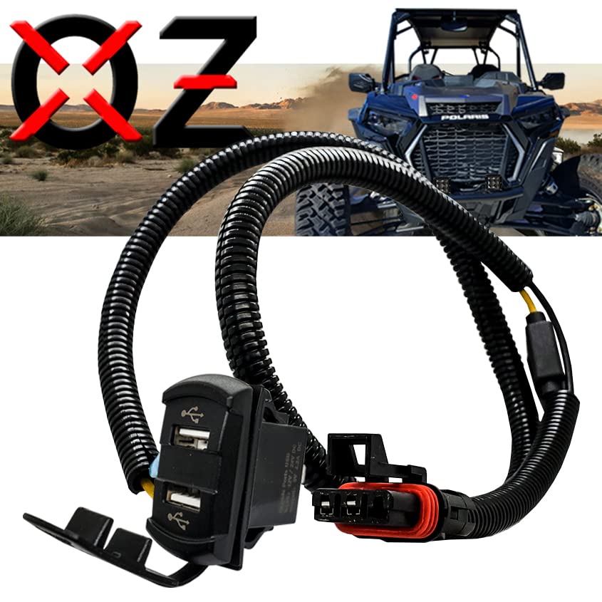 Miniatura 2 de OZ-USA Enchufe de barra bus de alimentación con cargador de puerto USB dual compatible con Polaris RZR Pro Ranger Crew XP (rectángulo + voltímetro)