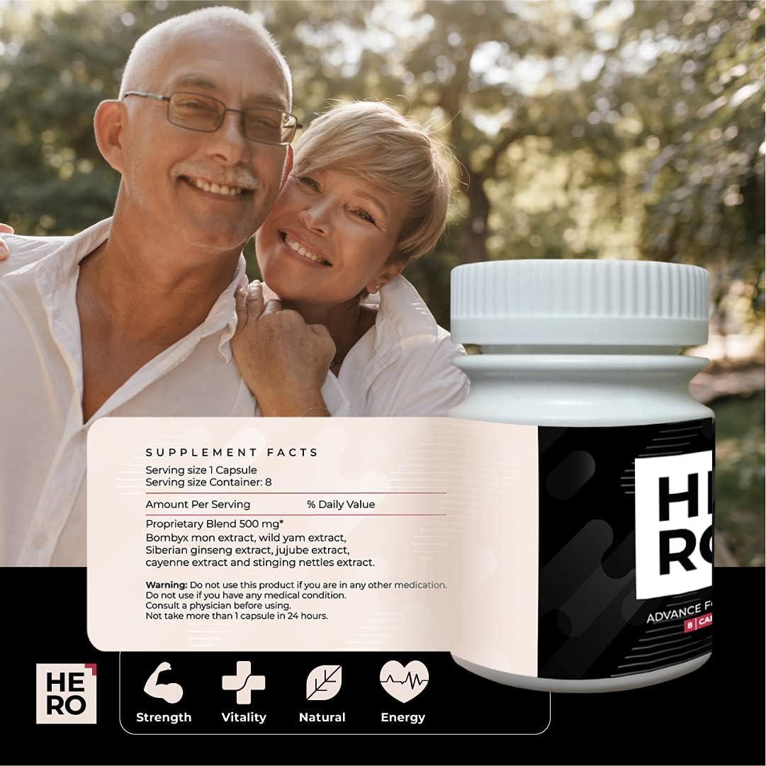 Hero Advanced Formula & Natural Energy Supplement - 8 Blue Pills - Made in USA : Health & Household