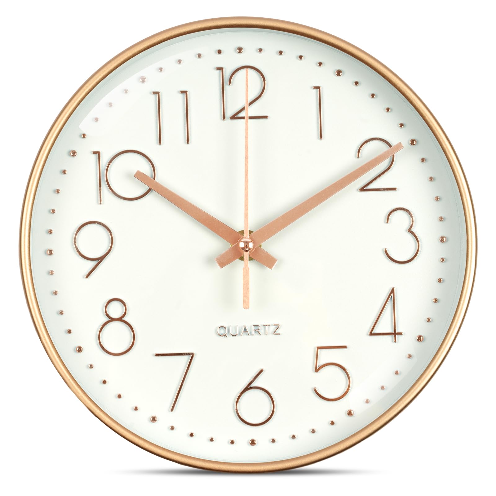 Aolso 20CM Horloge Murale Design Moderne, 8 Pouces Ronde Moderne Horloge Murale silencieuse, Mouvement à Quartz Silencieux pour Salon, Bureau, Chambre（Or Rose sur Blanc）