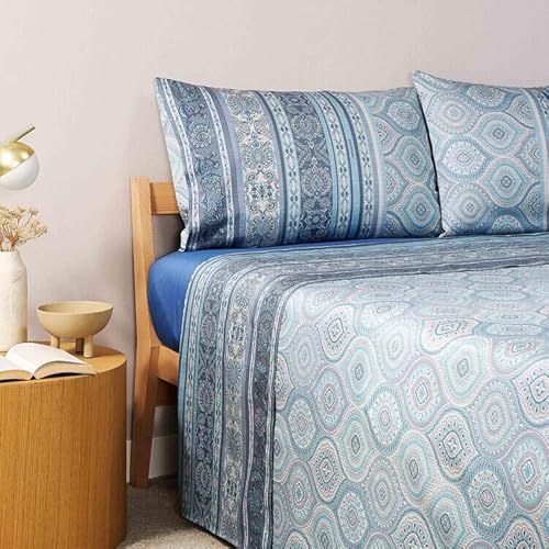 Bassetti Granfoulard Completo Letto Matrimoniale, Lenzuola Puro Percalle Di Cotone, Lenzuolo Sopra Con Balza Copriletto, Sotto Con Angoli Maxi E 2 Federe Hanbury C1 - 2