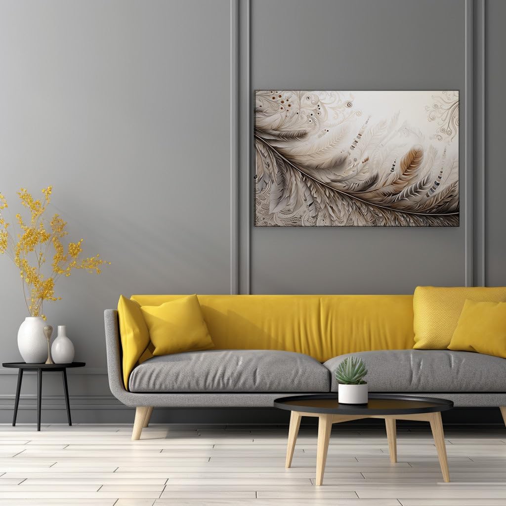 Canvas for Living room. Whispers of Nature: An Ethereal Journey through Feather-Inspired Artistry, 27 x 18 inch Canvas Wall Art - Contemporary Masterpieces - Modern Home Decor - 69x46 cm (27x18 inch)