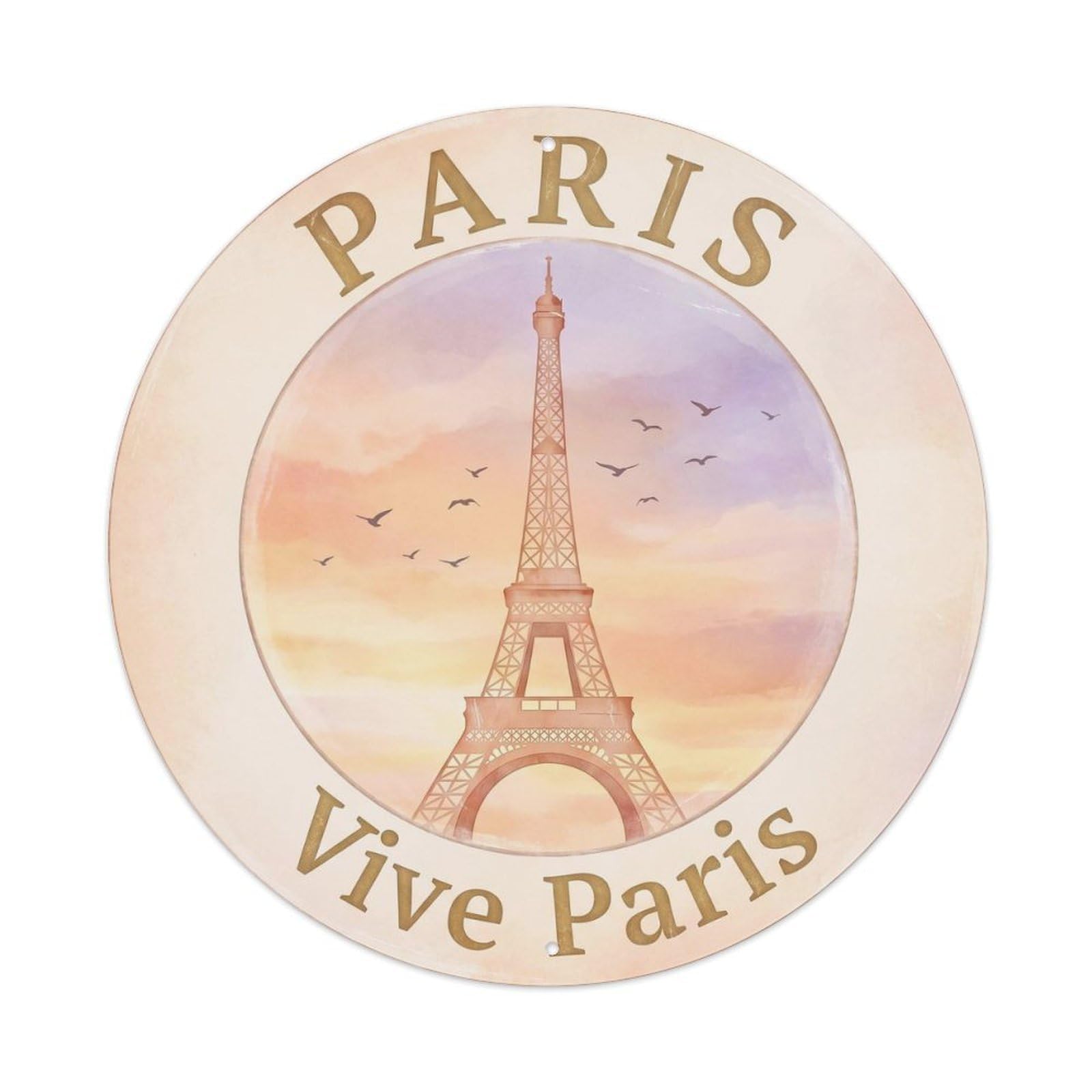 Vintage Travel Paris Tower Sunrise Metal Tin Sign Plaque