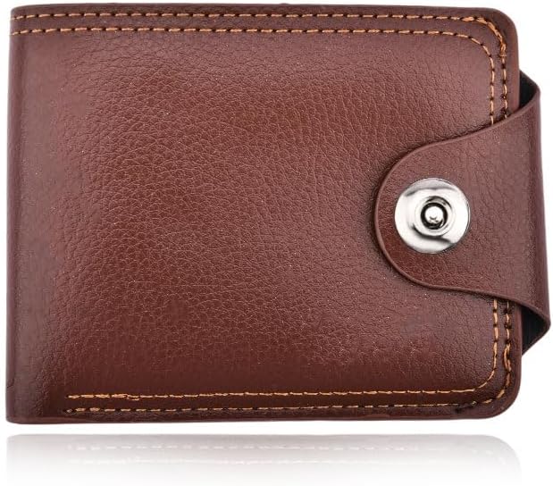 Bifold Rfid Blocking Wallet Front Pocket Wallets for Men Billfold Slim Zipper PU Wallet with ID Window Slots Credit Card Holder Father Brown Coin Pouch Purse Passcase Wallets