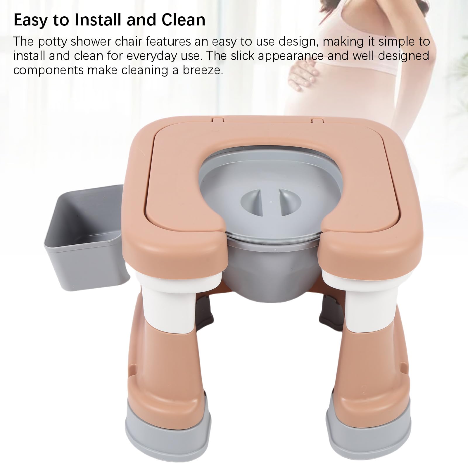 Asiento de Inodoro de Cables de Cabecera, Lámpara y Inodoro Portátil, Silla de Ducha de Baño sin Deslizamiento Extra Ancha con Cubo Interno para Adultos, Mujeres Embarazadas, Ancianos y